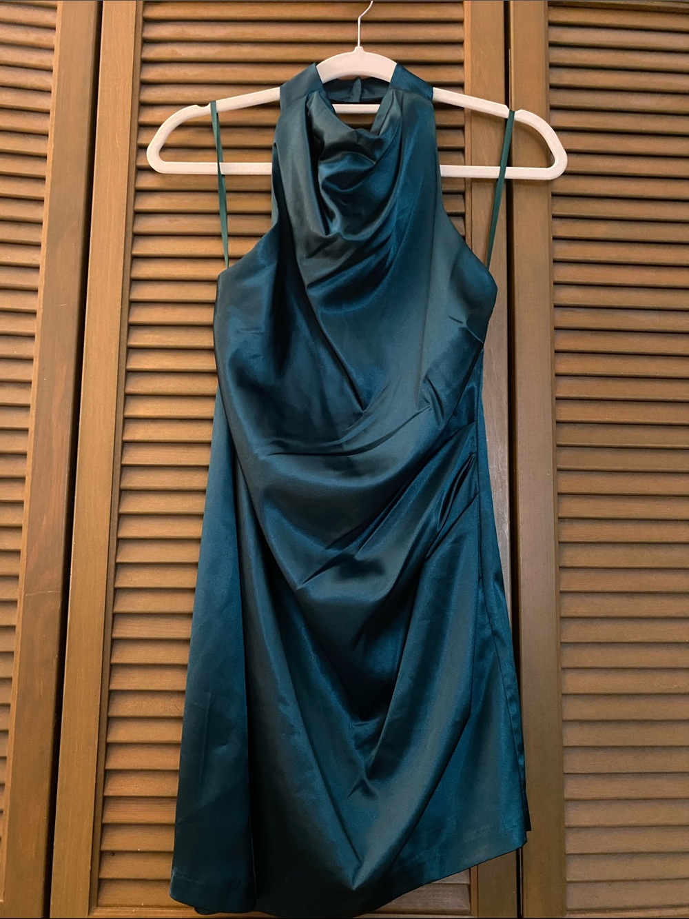 Satin Asymmetrical Halter Mini Dress